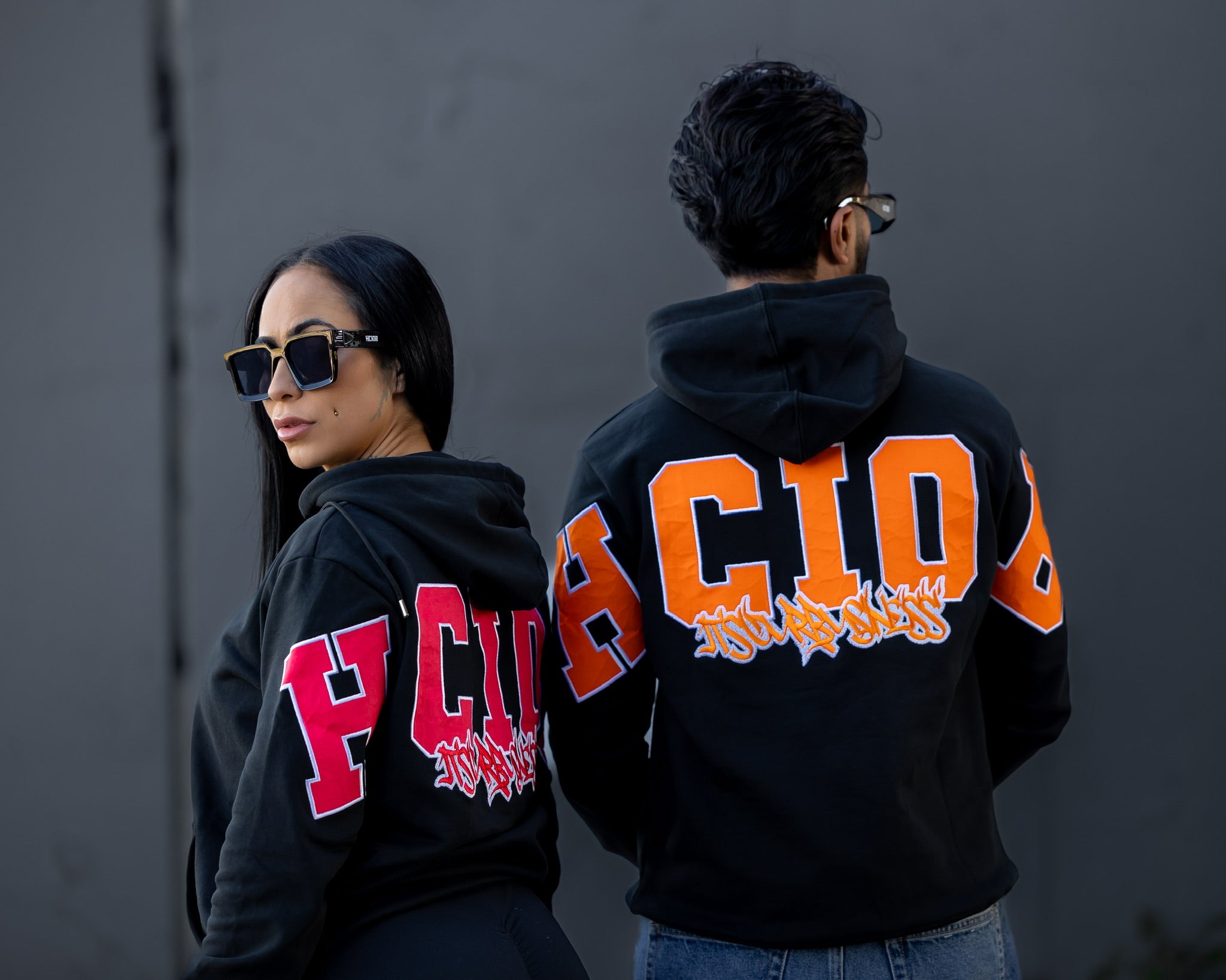 BlOCK PIECE HOODIE (BLACK & ORANGE)
