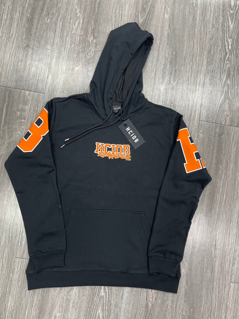 BlOCK PIECE HOODIE (BLACK & ORANGE)