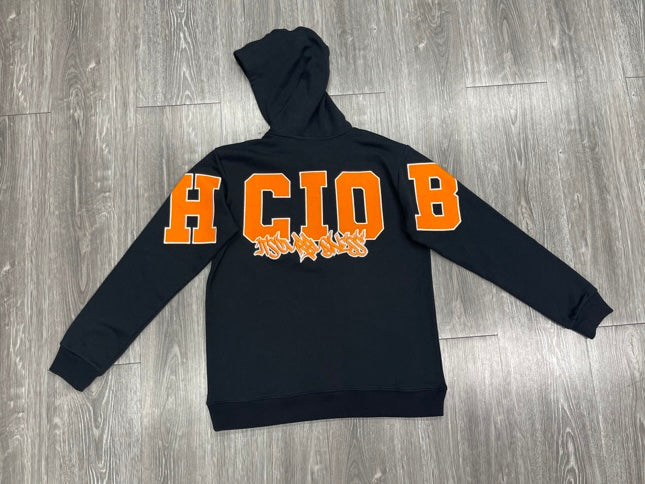 BlOCK PIECE HOODIE (BLACK & ORANGE)