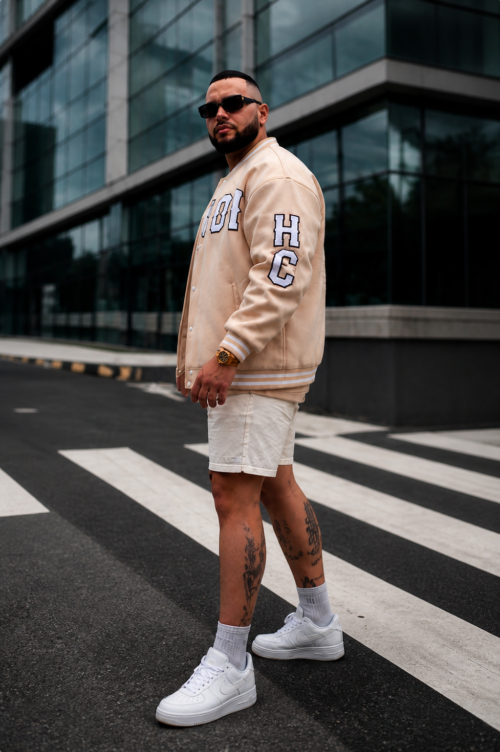 BEIGE VARSITY BOMBER JACKETS