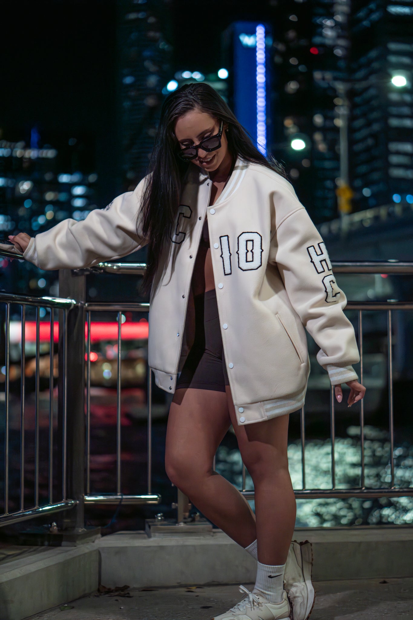 BEIGE VARSITY BOMBER JACKETS