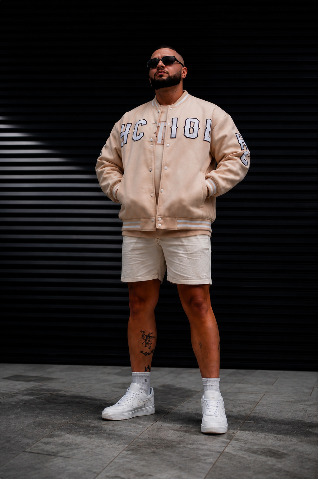 BEIGE VARSITY BOMBER JACKETS
