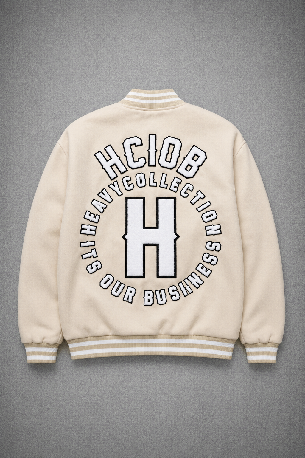 BEIGE VARSITY BOMBER JACKETS